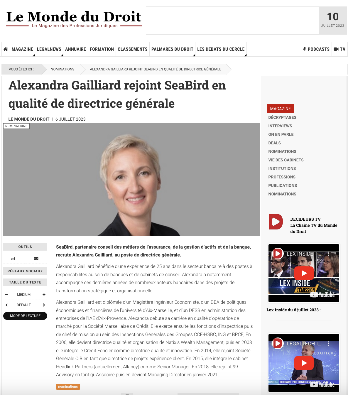 Le Monde du Droit - Alexandra Gailliard rejoint SeaBird en qualité de directrice générale